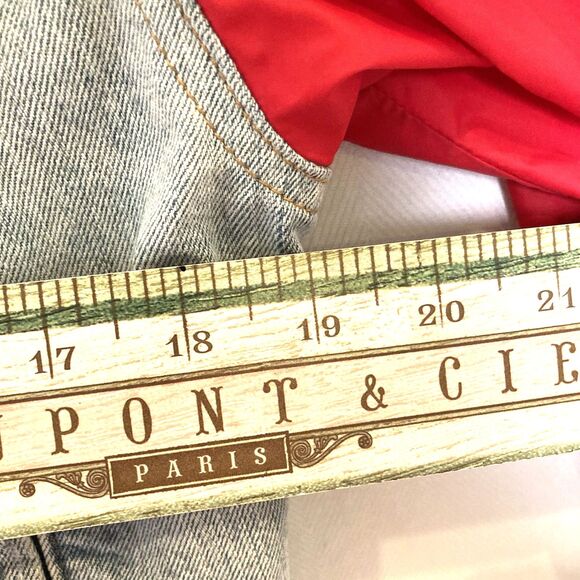 LEVI'S Premium Denim Bomber Blue/Red/White Jacket Snap Up Womens Small RARE 90s - Picture 10 of 16